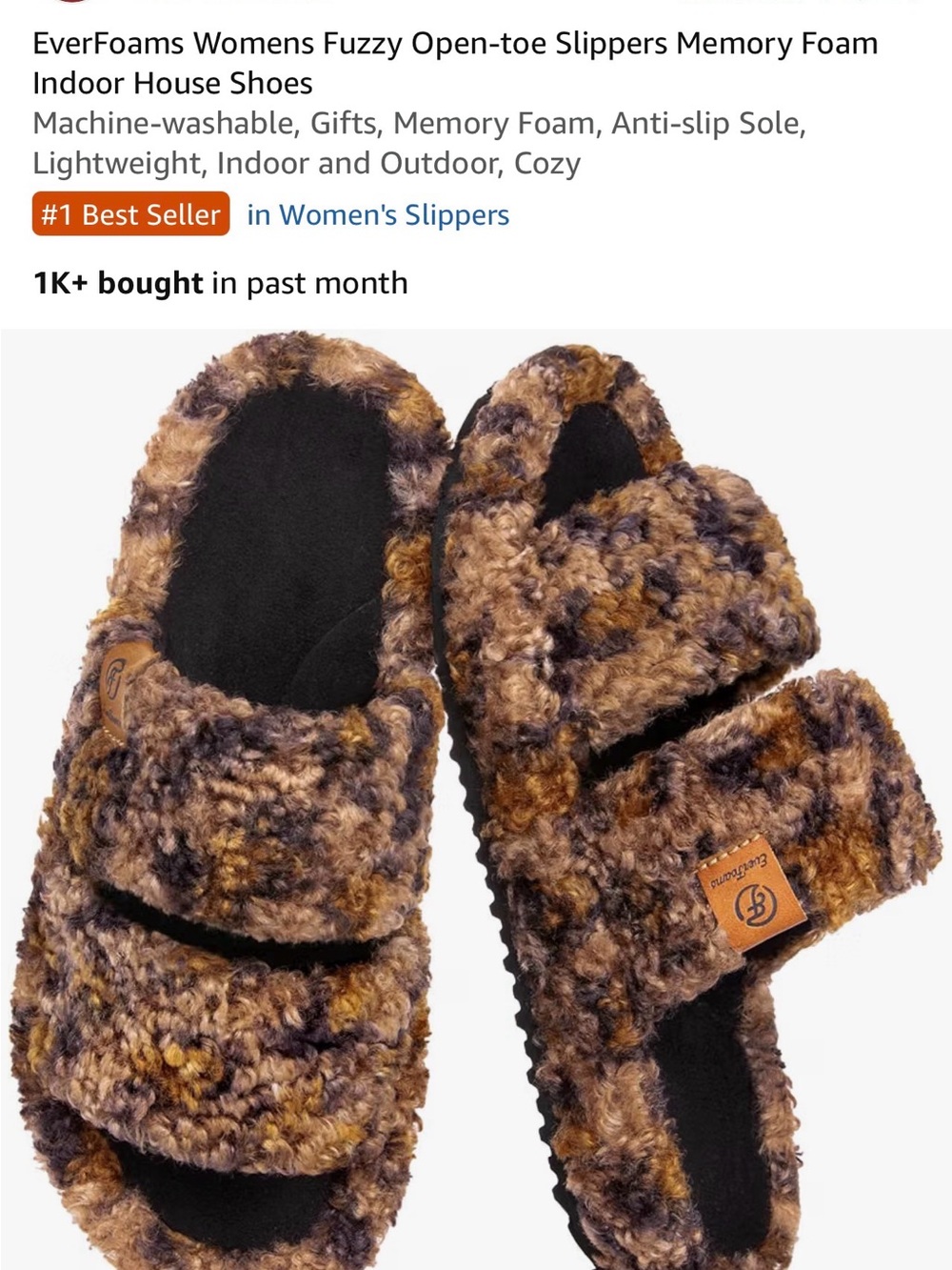 EverFoams Women's Fuzzy Open-Toe Slide Slippers - Brown Multi